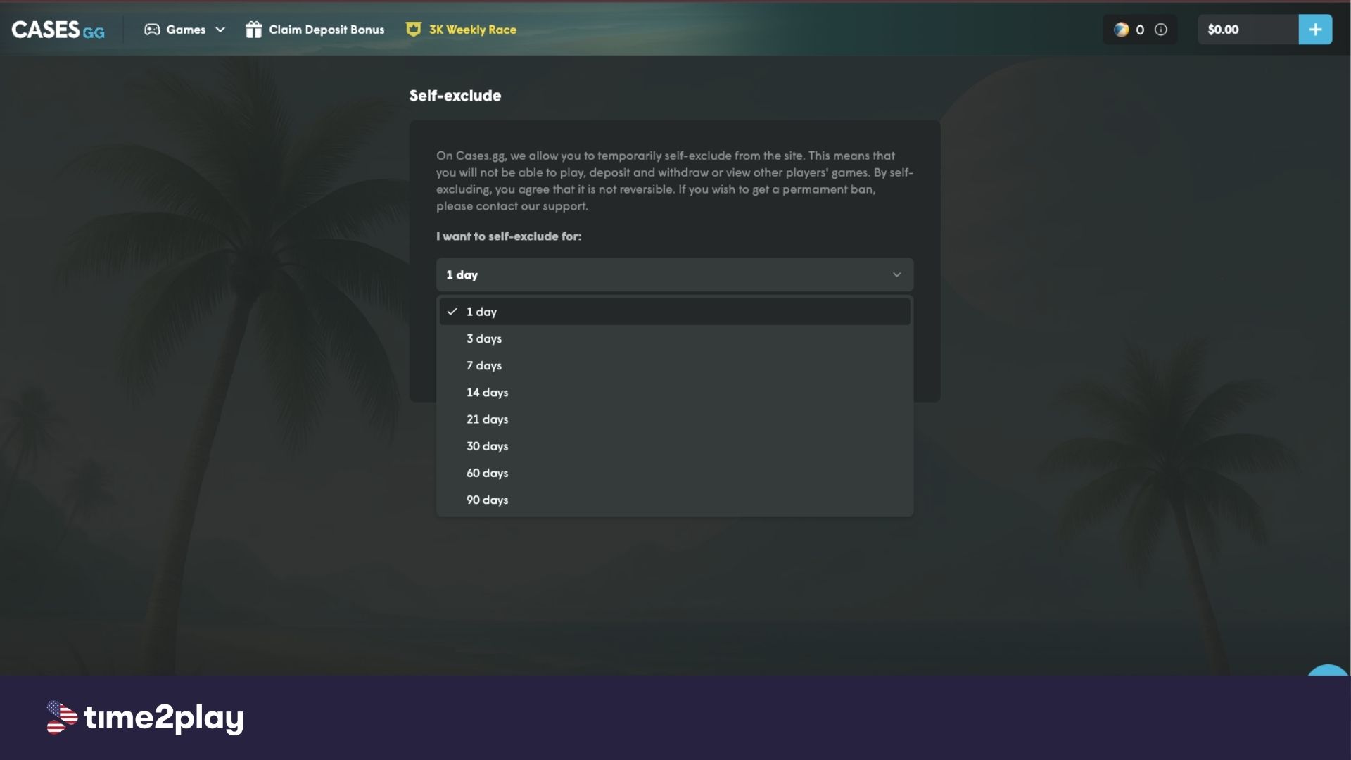 Cases.gg self-exclude options