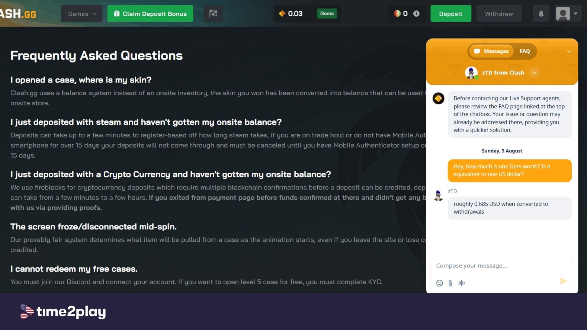 Clash.gg live chat and FAQ
