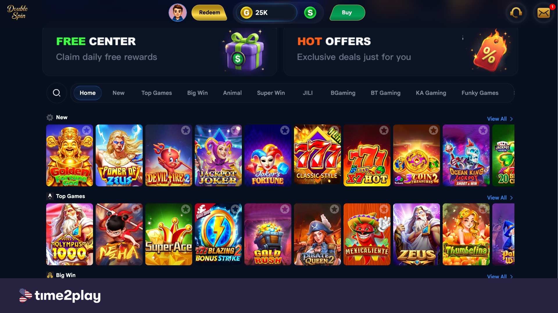 Double Spin casino homepage