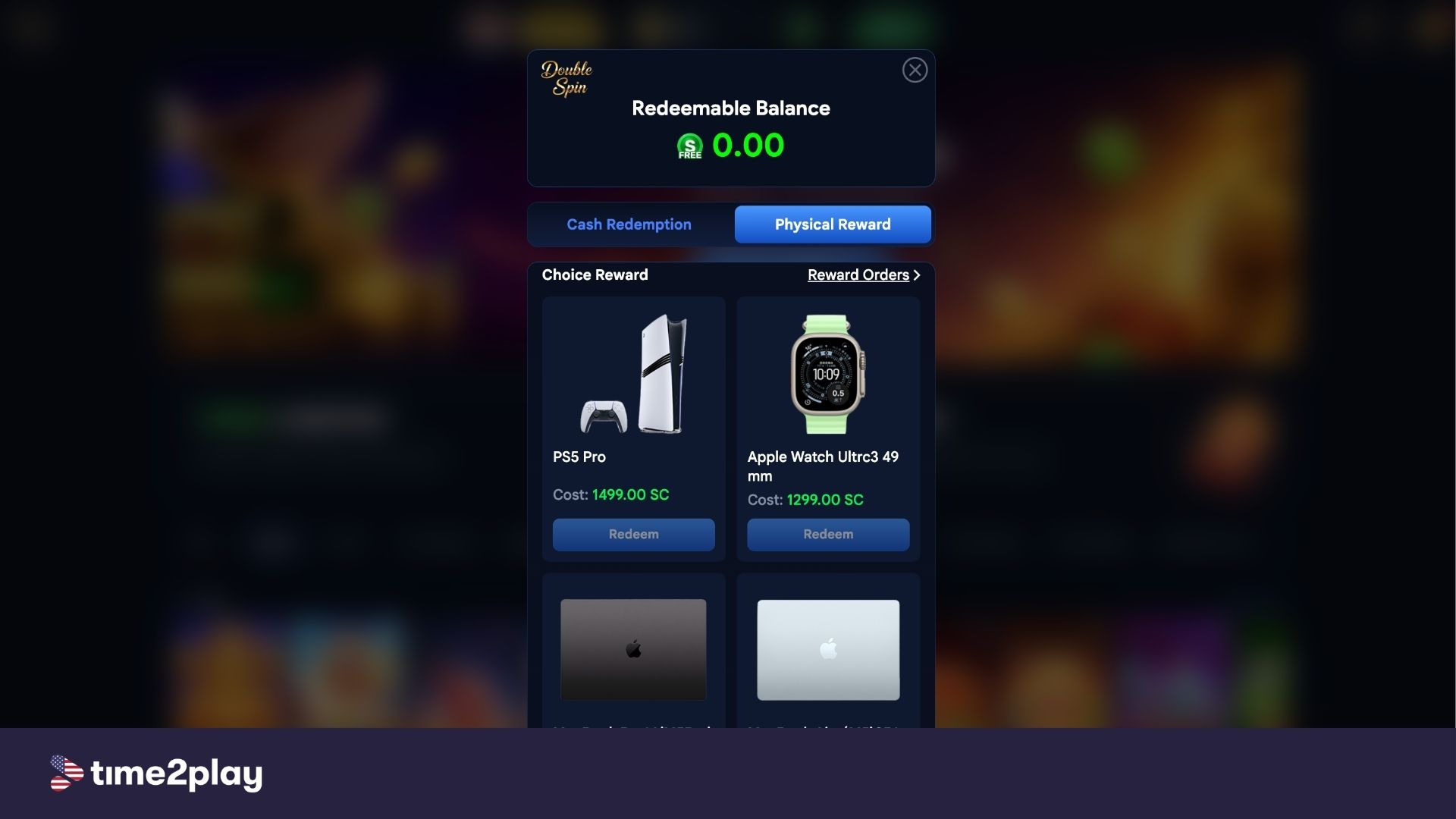 Double Spin physical rewards
