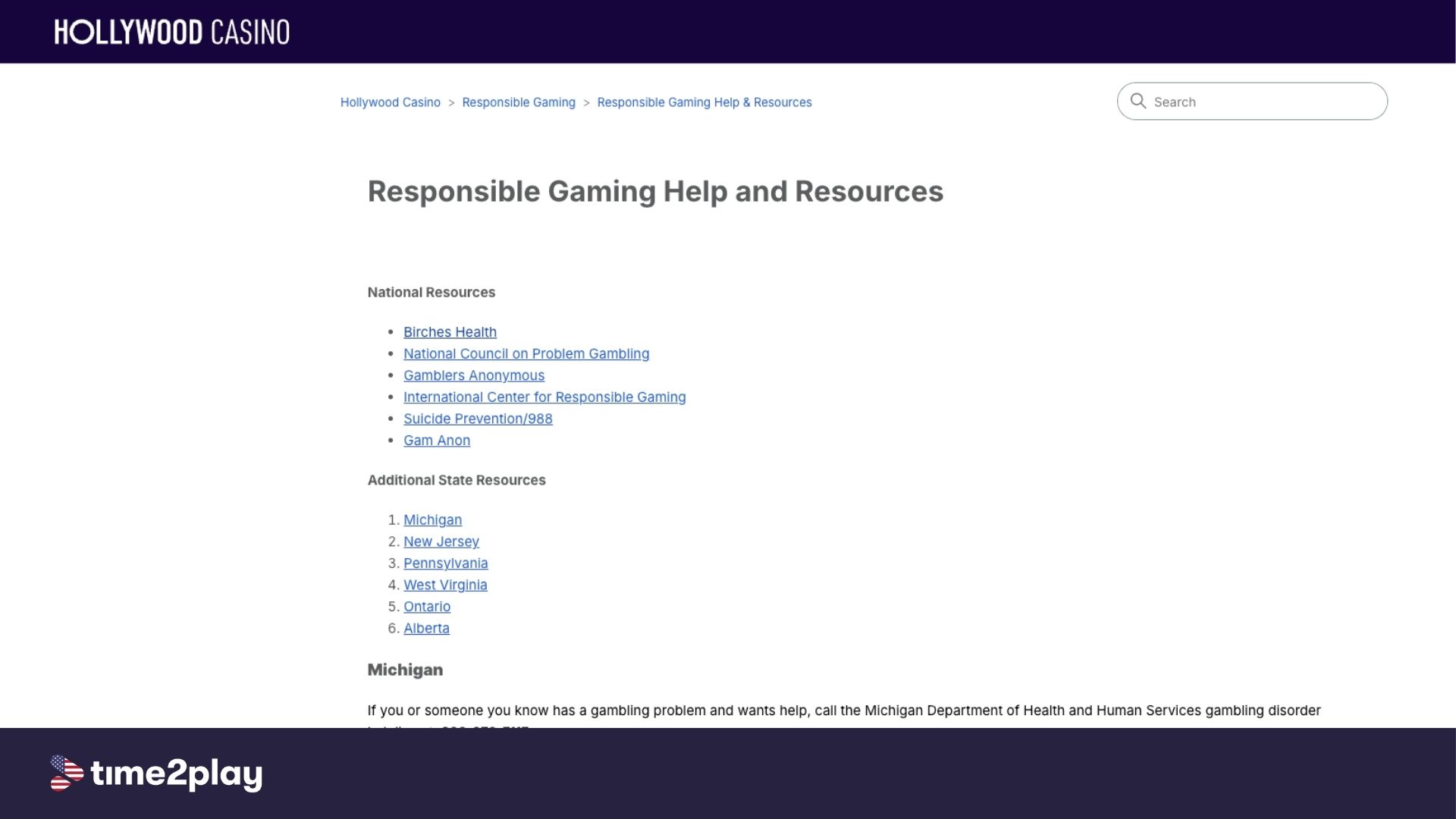 Hollywood Casino RG tools available