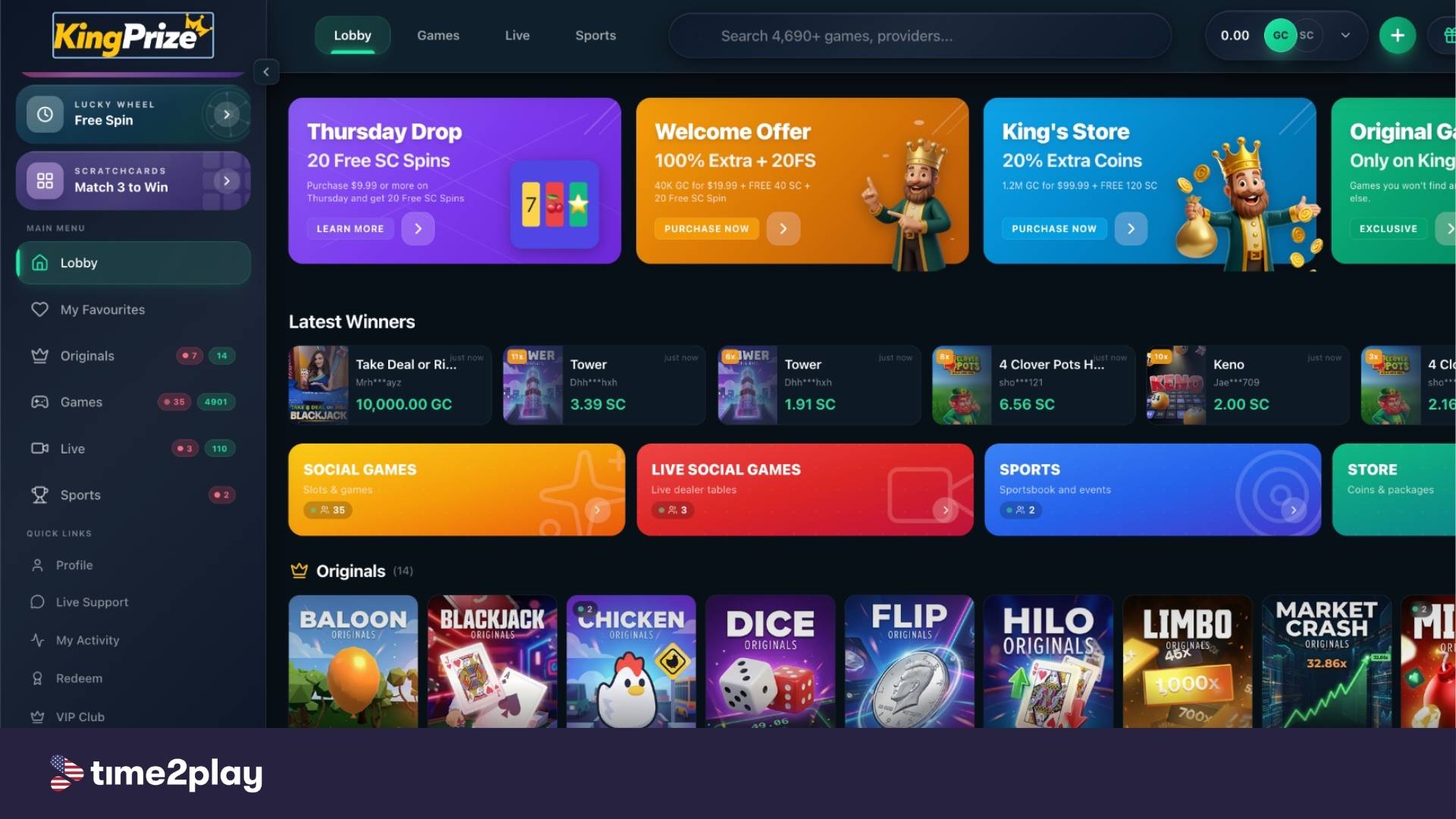 KingPrize casino homepage