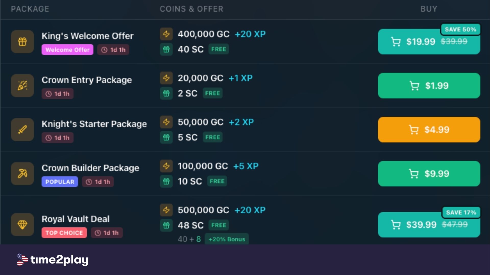 KingPrize payment packages
