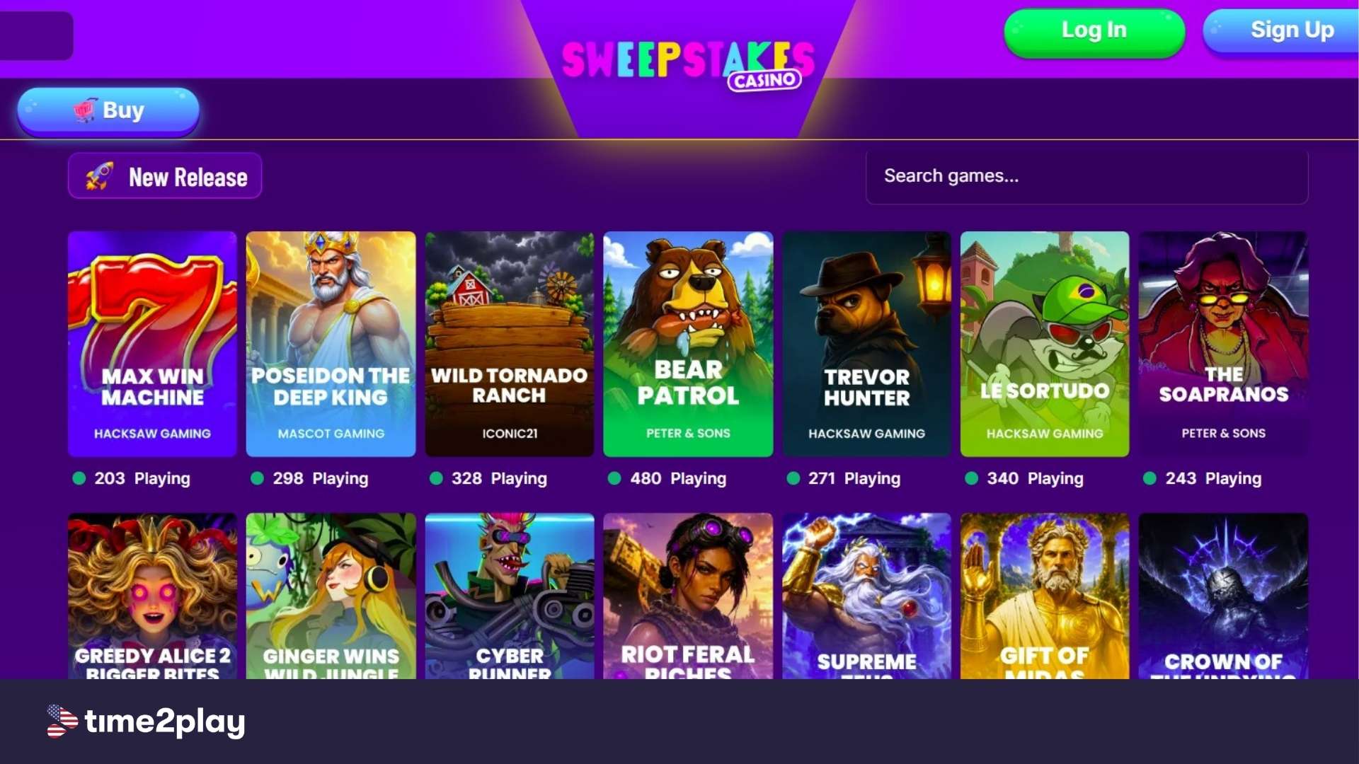 Sweepstakes Casino games library