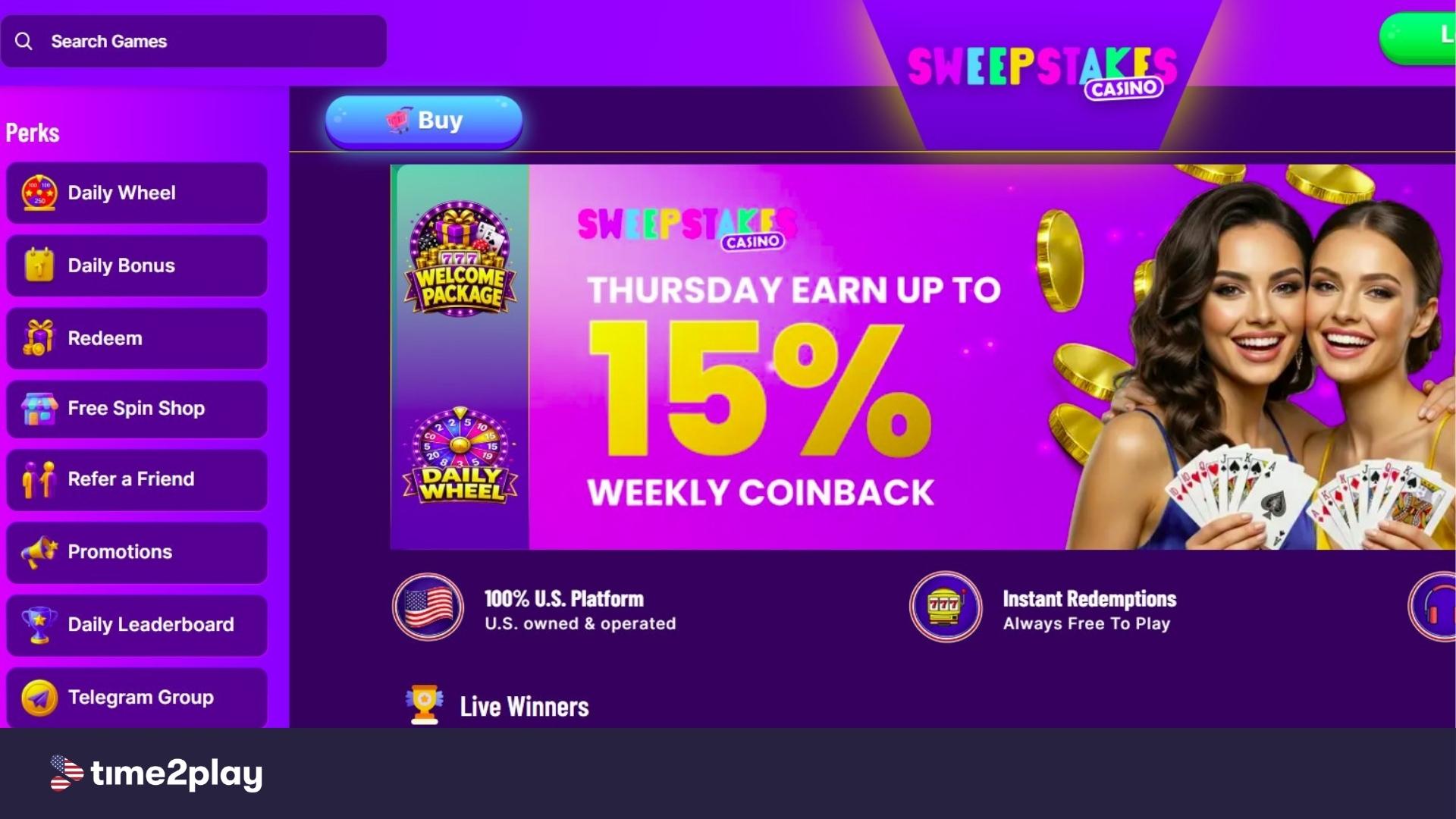 Sweepstakes Casino casino homepage