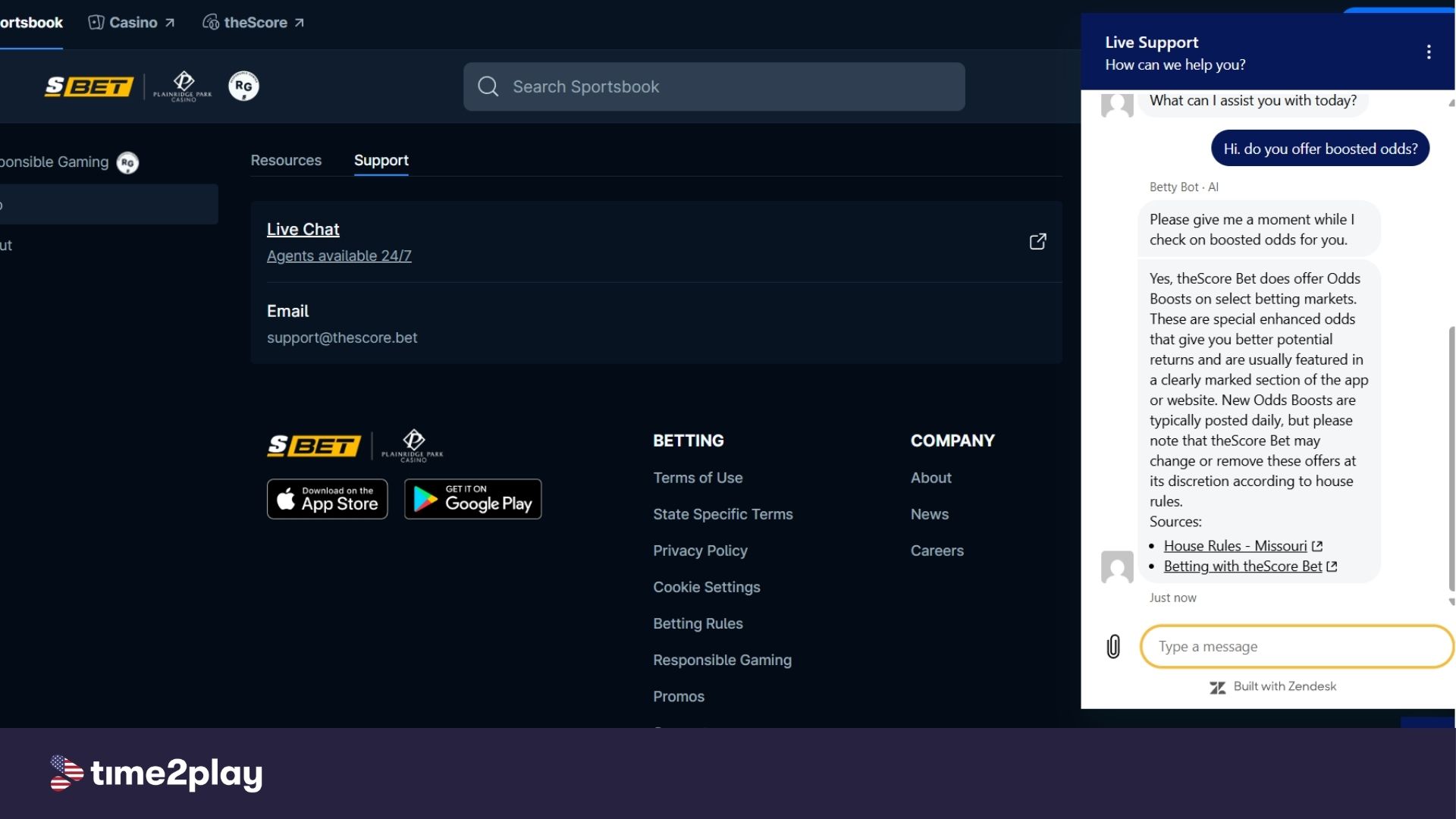 theScore Bet live chat