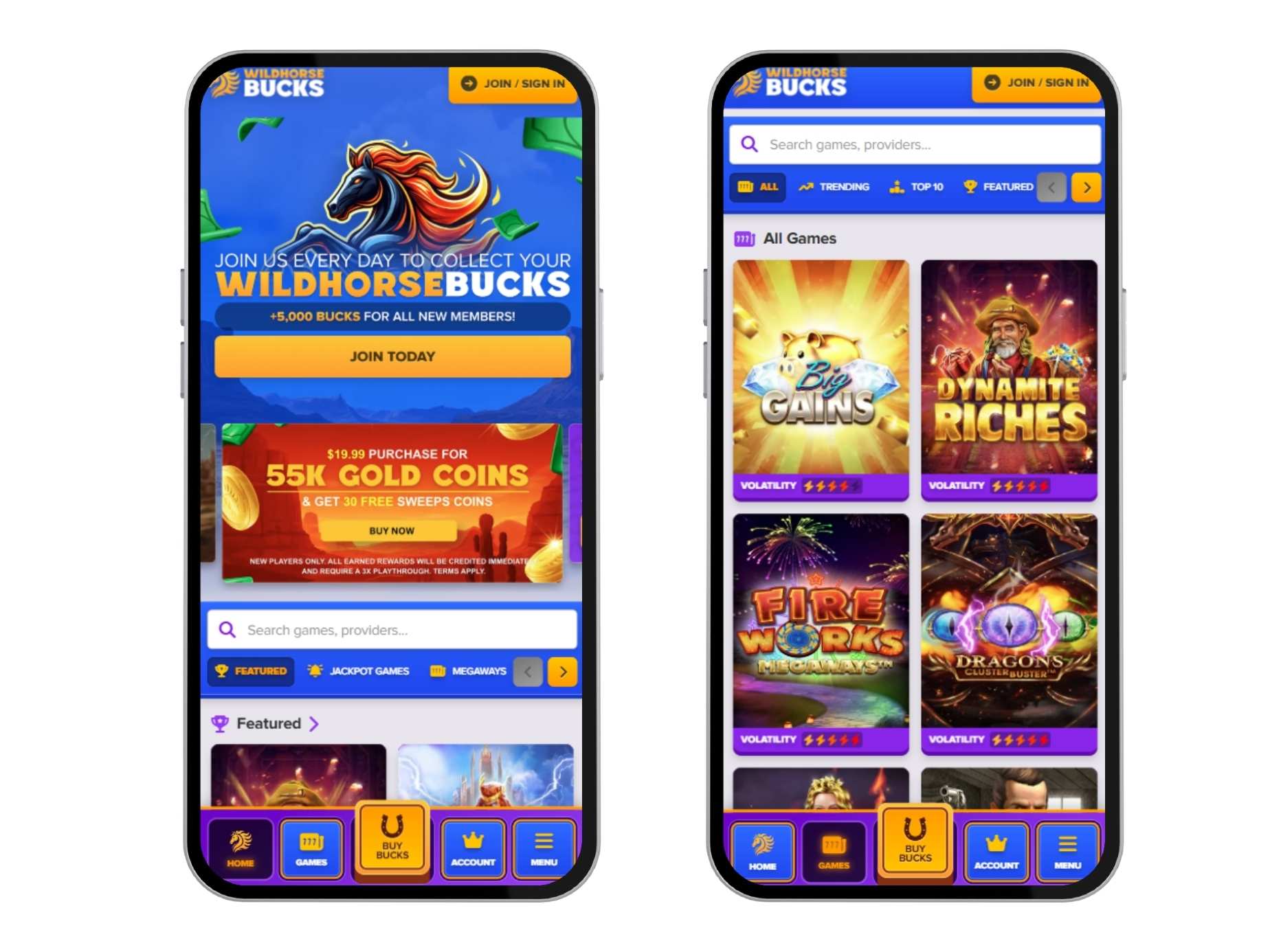 WildHorse Bucks casino on mobile
