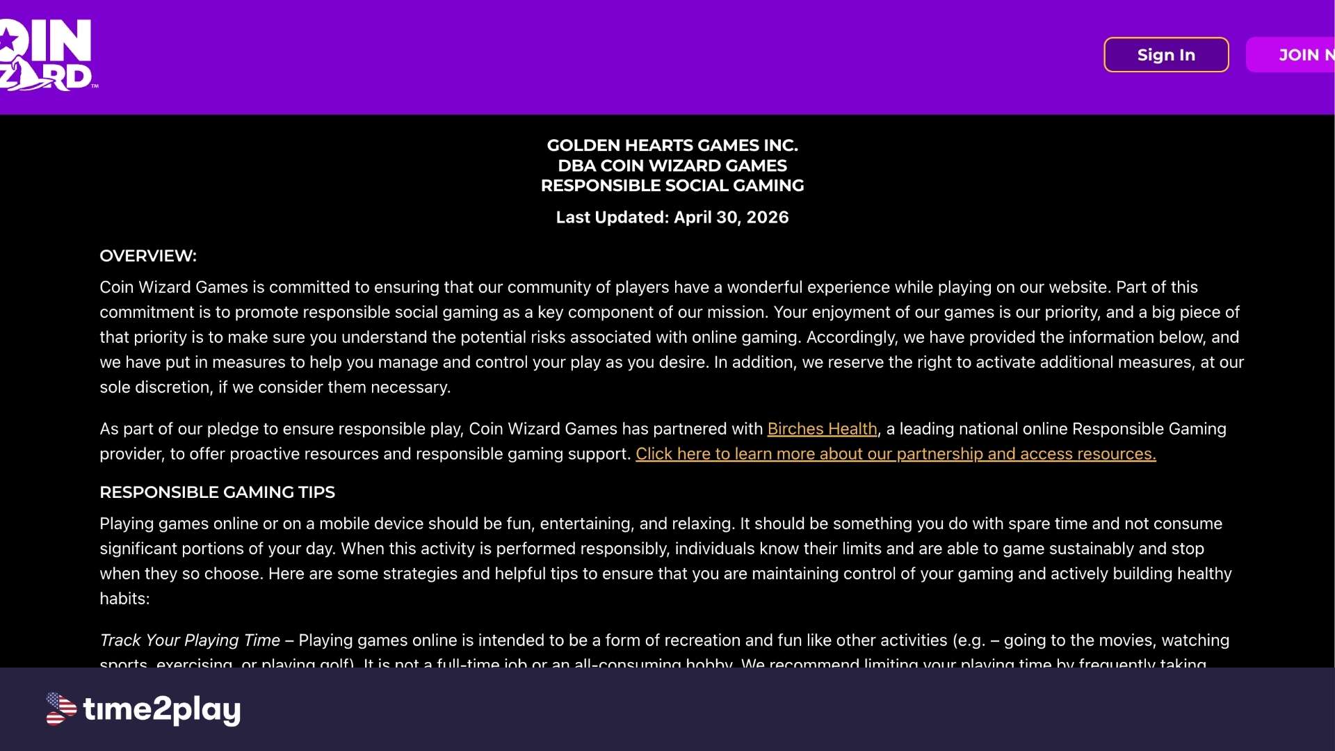 Coin Wizard RG page screenshot