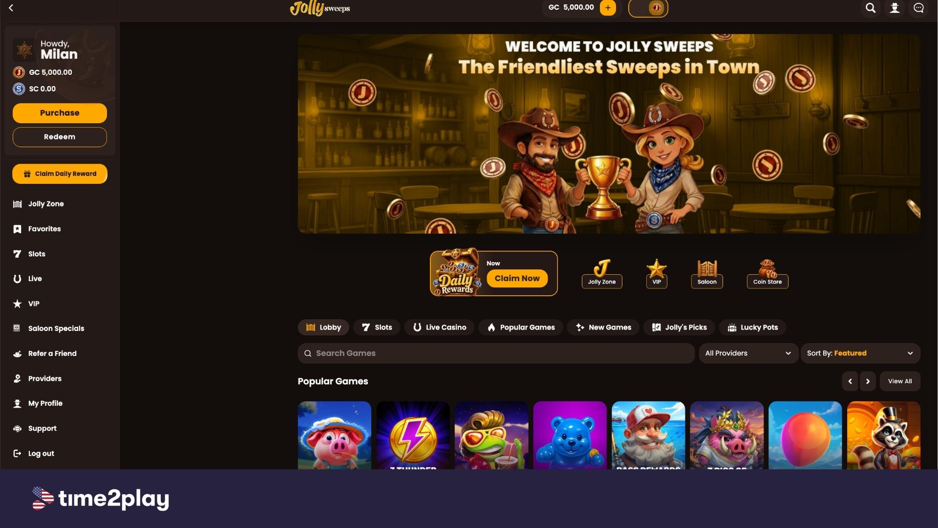 Jolly Sweeps casino homepage