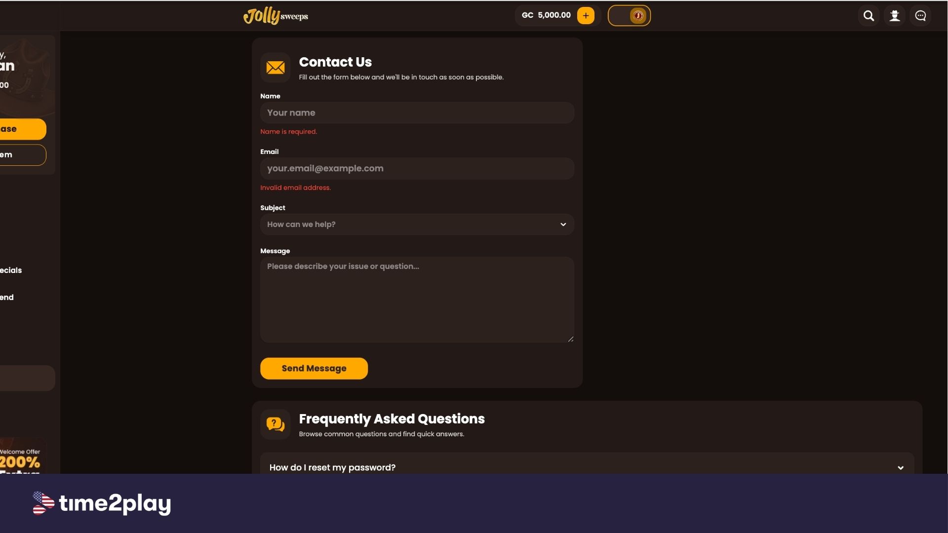 Jolly Sweeps casino support
