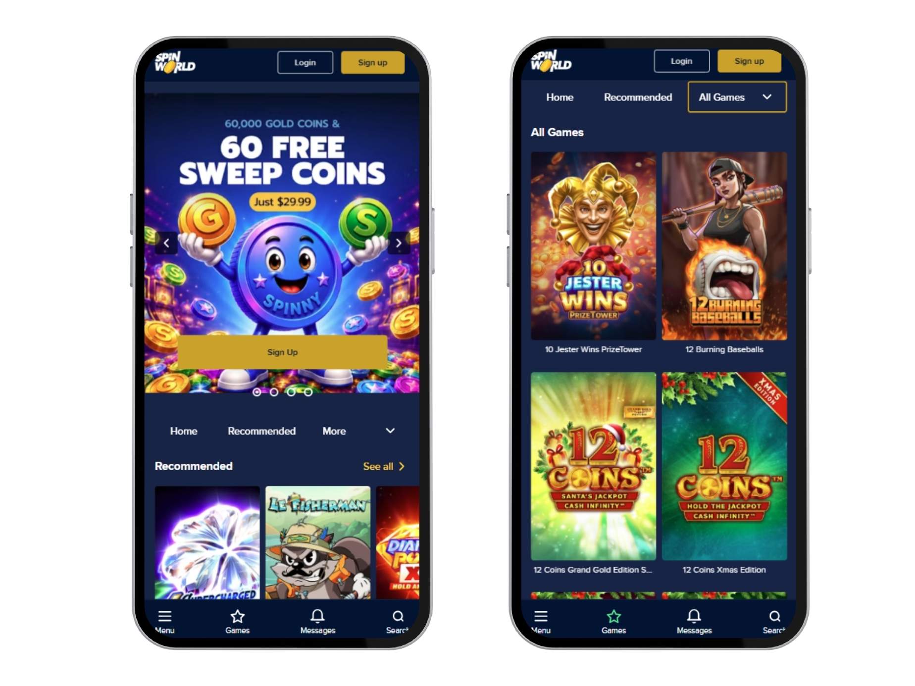 Spin World casino mobile screenshot