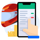 Hand swiping through betting options next to a Formula 1 helmet