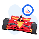 Formula 1 car next to a ticking timer