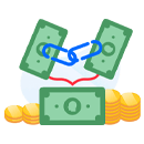 Cash chained together with gold coins on the side