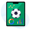 Balón de fútbol y estadísticas en la pantalla de un móvil.