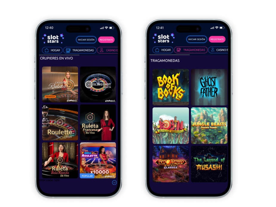 Dos teléfonos móviles muestran la plataforma de Slotstars