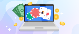 Un laptop con giochi casinò online e dei soldi