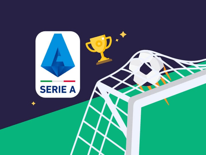 Il logo della Serie A e la stilizzazione di una porta di calcio con un pallone e una coppa