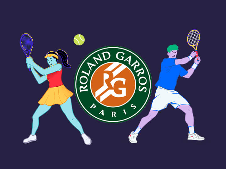 Il logo del Roland Garros e due tennisti in azione
