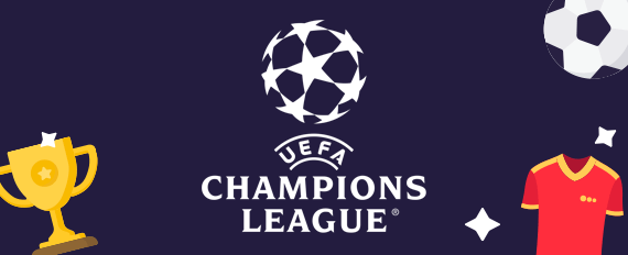 Il logo della Champions League, torneo proposto dai siti scommesse calcio, un trofeo, un pallone e una maglia da calcio