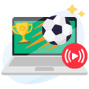 Un laptop con un pallone da calcio, un trofeo e il simbolo delle trasmissioni live per i consigli utili sui siti scommesse calcio