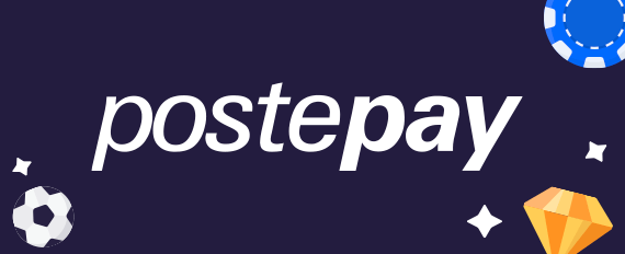 Il logo di Postepay, una fiche, un pallone da calcio e un diamante