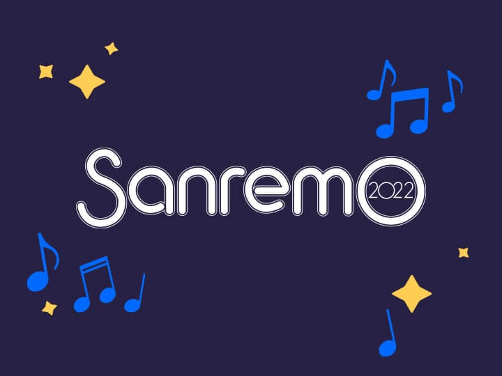 Il logo del Festival di Sanremo 2022 e alcune note musicali