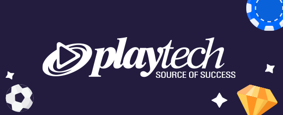 Il logo di Playtech e dei simboli di casinò (diamanti, fiche) e sport (un pallone da calcio)
