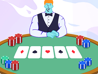 Un croupier e delle carte a un tavolo da poker