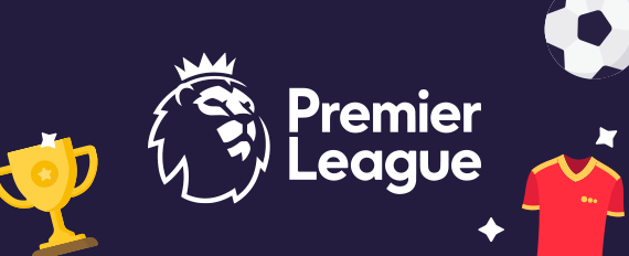 Il logo della Premier League, torneo proposto dai siti scommesse calcio, un pallone, un trofeo e una maglia da gioco