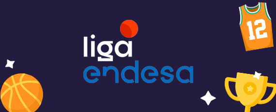 Il logo della Liga Endesa ACB, torneo proposto dai siti scommesse basket, una palla da basket, una divisa da gioco e un trofeo