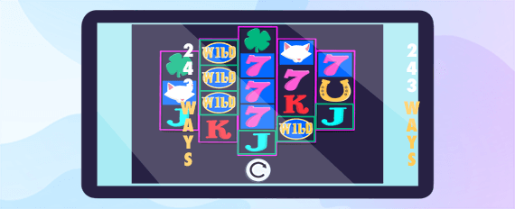 Lo schermo di un tablet con una slot con dei "7", dei ferri di cavallo e altri simboli
