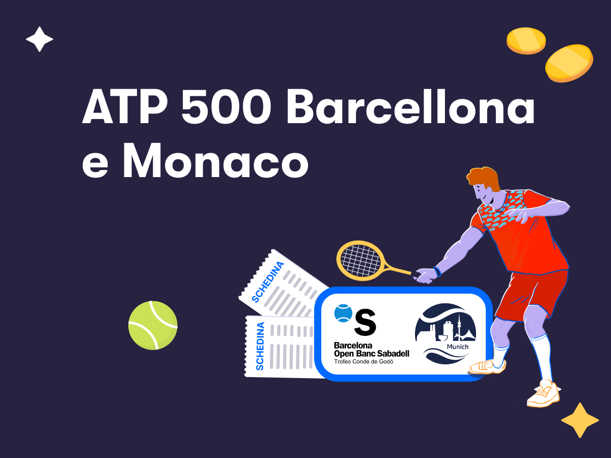 ATP 500 Barcellona e Monaco, un tennista, i loghi dei tornei e due schedine