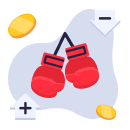 Due guantoni da boxe e delle monete
