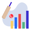 Una mazza e una pallina da cricket e un grafico di statistiche