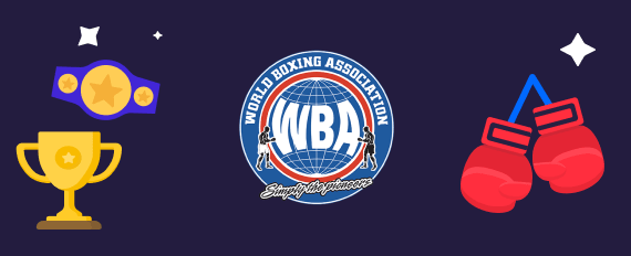 Il logo della WBA, dei guantoni da boxe, un trofeo e una cintura da pugilato