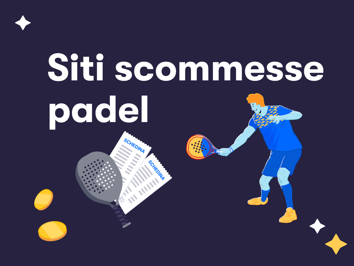 Siti scommesse padel, un giocatore e una racchetta di padel, delle schedine scommesse
