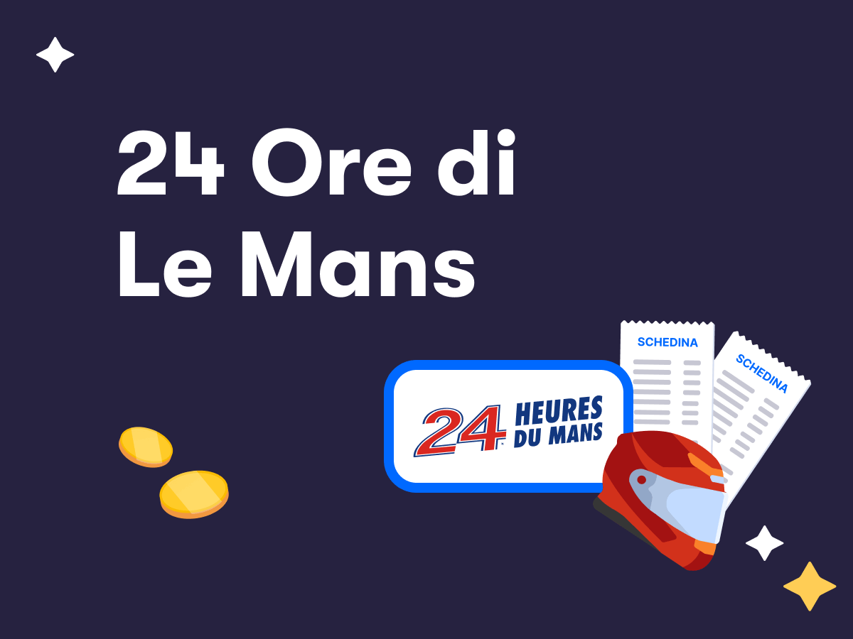 24 Ore di Le Mans 2025, il logo, due schedine scommesse e un casco
