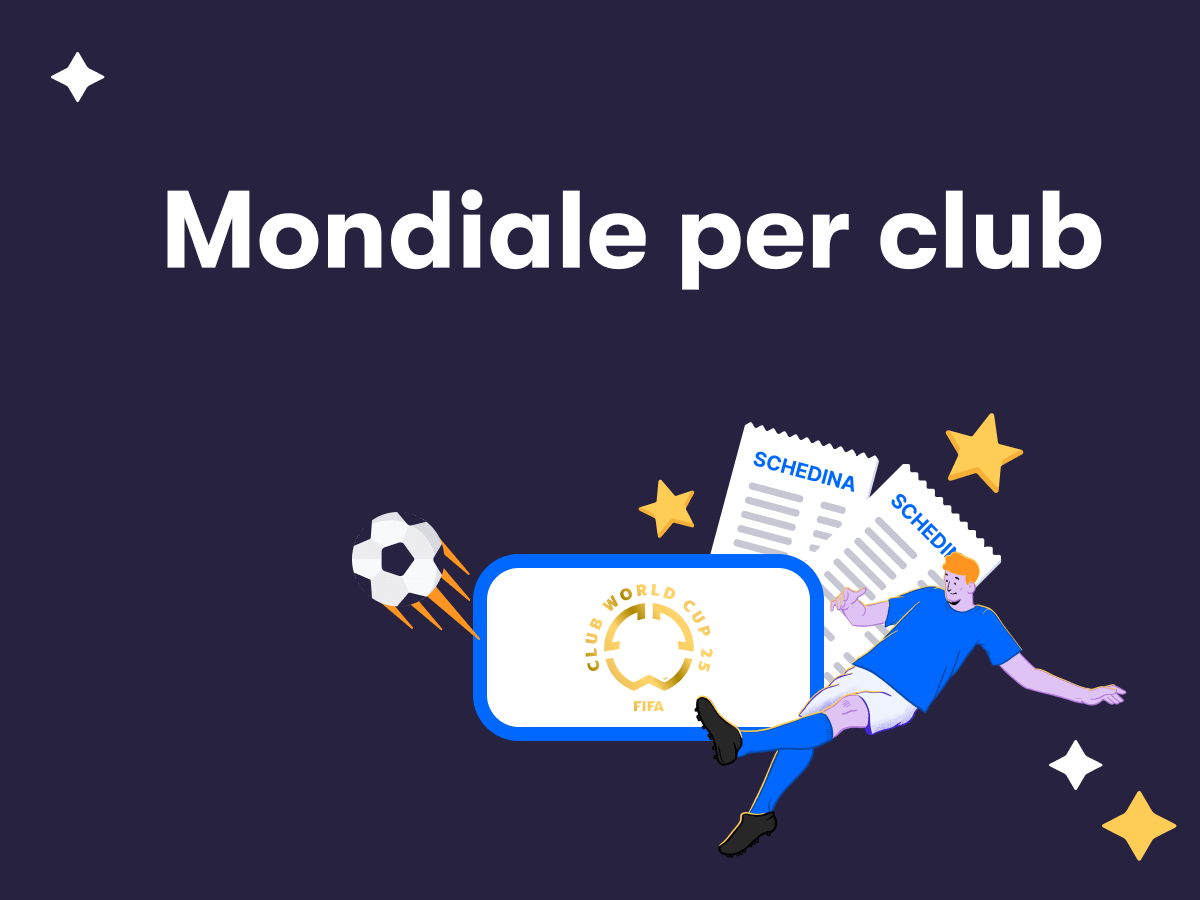 Coppa del Mondo per Club FIFA 2025, il logo, due schedine scommesse e un calciatore