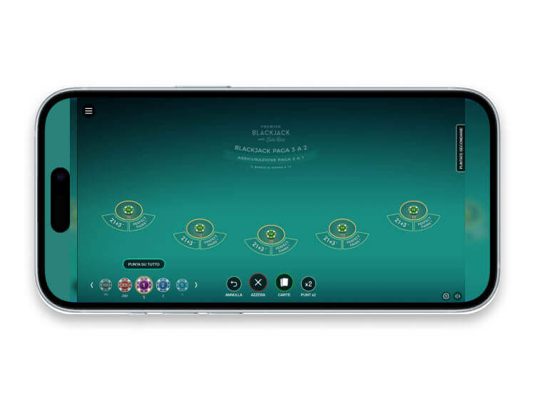 Premier Blackjack with Side Bets su app mobile