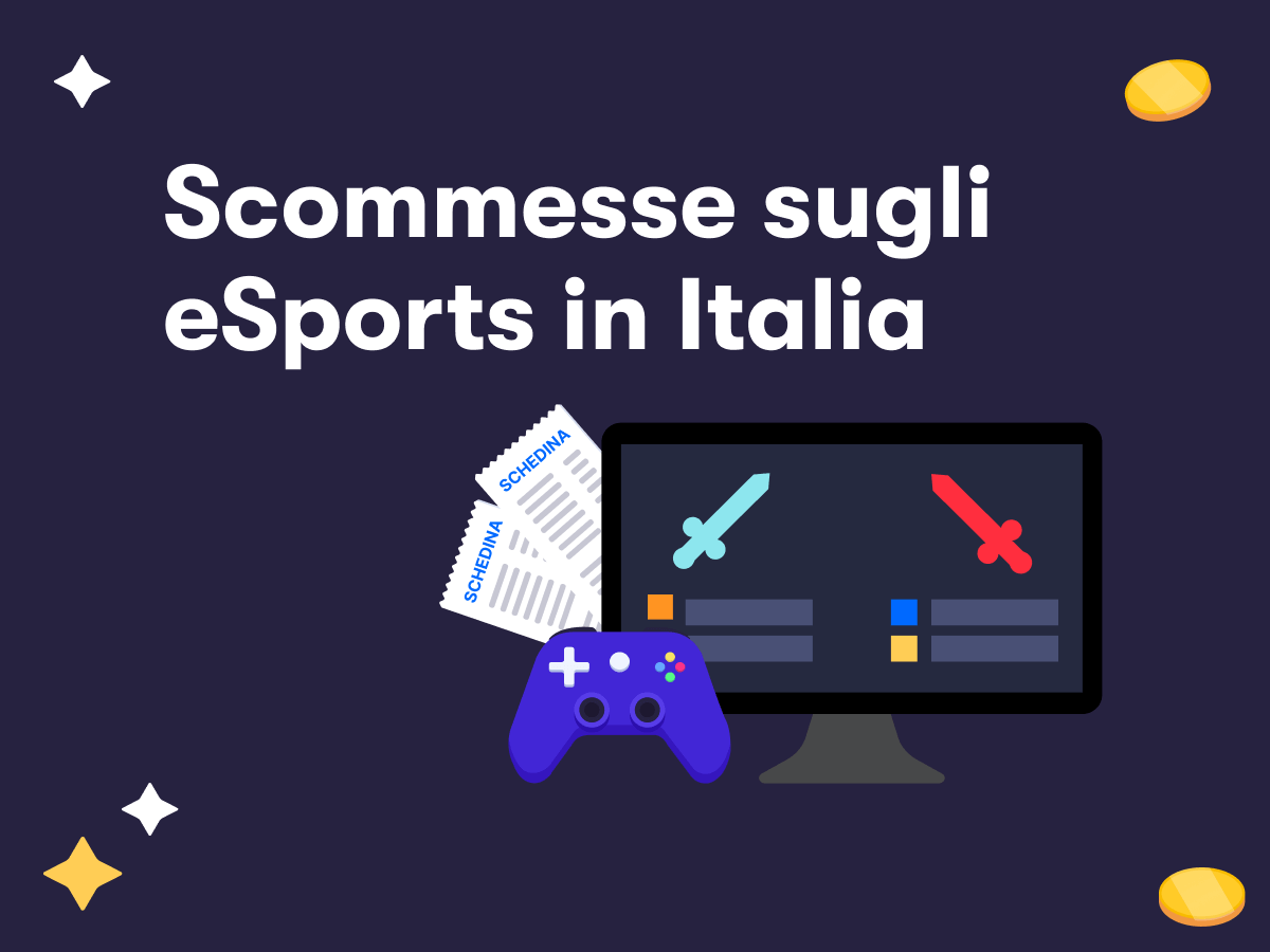Scommesse sugli eSports in Italia, un mousepad, due schedine e un monitor con delle spade