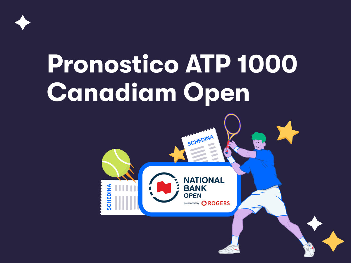Pronostico ATP 1000 Canadian Open, un tennista in azione, una pallina da tennis e il logo National Bank Open