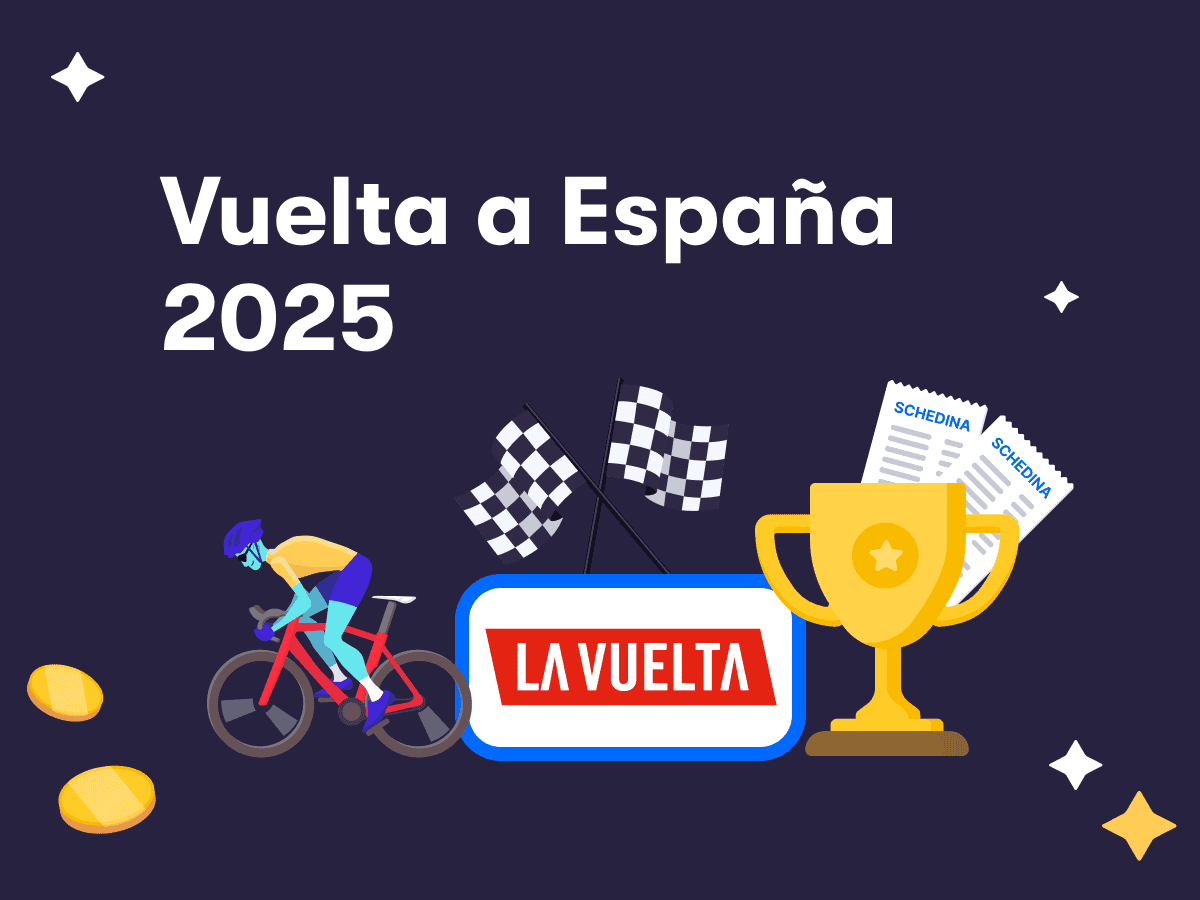 Vuelta a Espana 2025, il logo de La Vuelta, un ciclista in azione e un trofeo