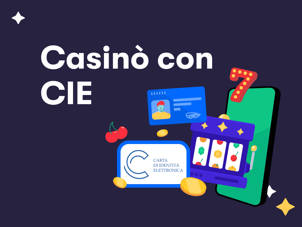 Casinò con CIE, il logo della carta d'identità elettronica, una slot machine, uno smartphone