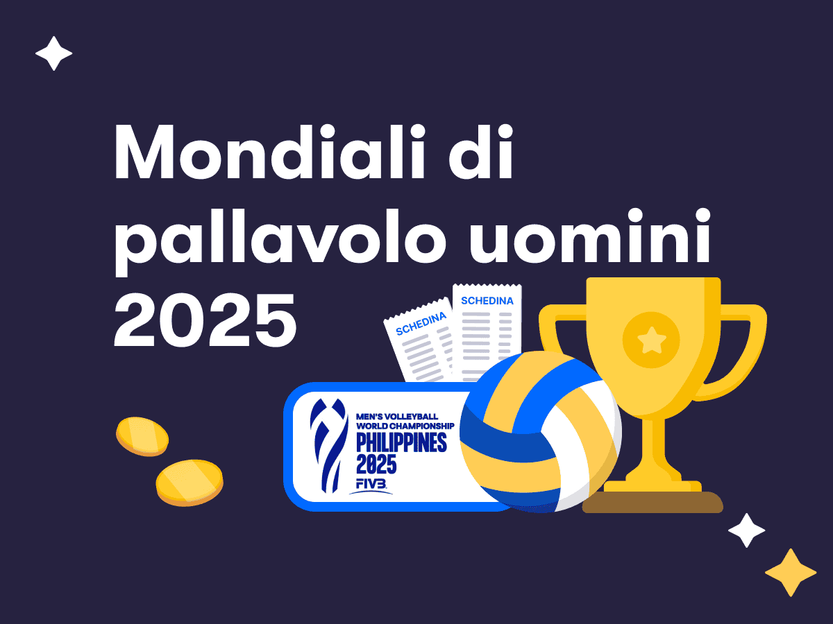 Mondiali di pallavolo uomini 2025, una pallone, il logo dei Mondiali di pallavolo Philippines 2025, una coppa e due schedine scommesse