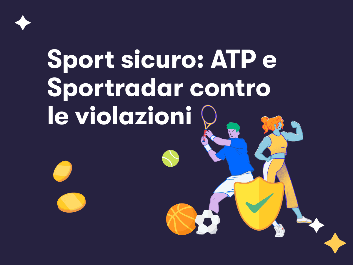 Sport sicuro: ATP e Sportradar contro le violazioni, un tennista in azione, un'atleta, un pallone da basket e uno scudo
