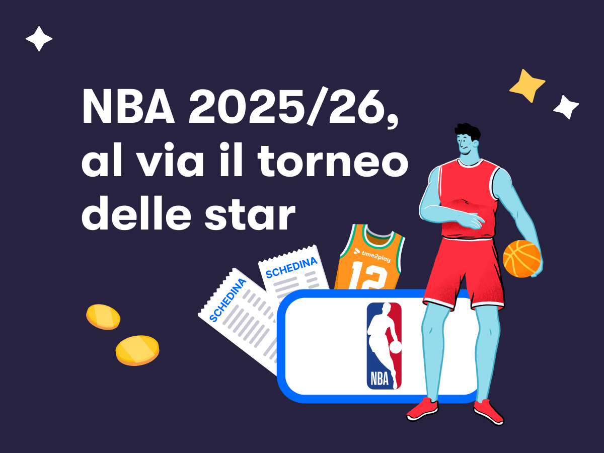 Un giocatore di basket, due schedine e il logo della NBA