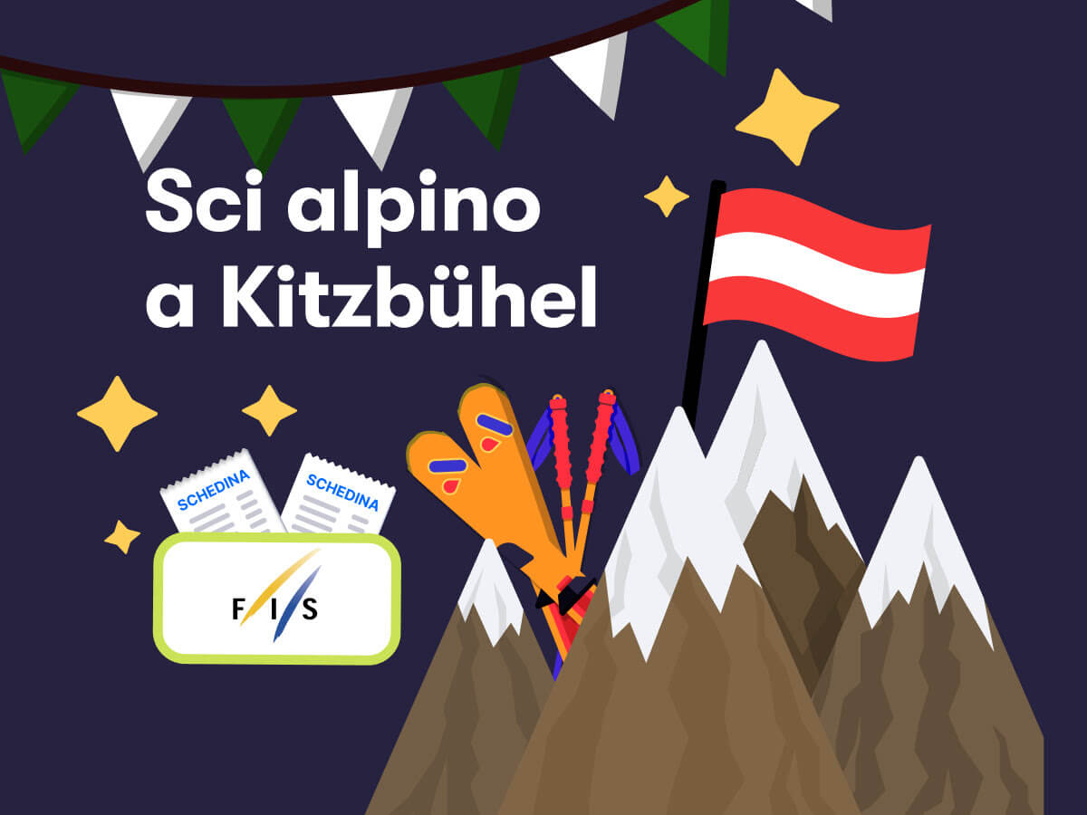 Sci Alpino a Kitzbuhel, delle montagne, la bandiera dell'Austria, il logo della FIS