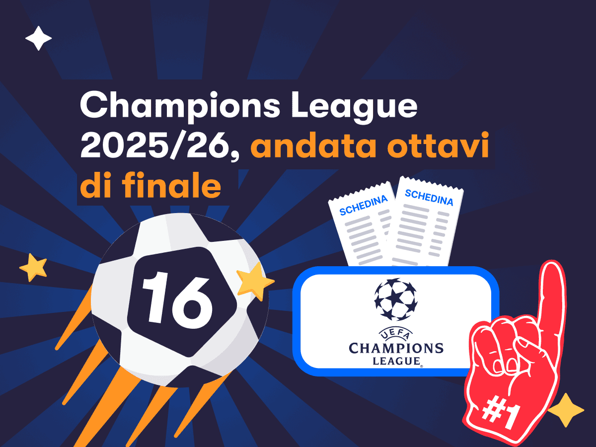 Il logo della Champions League, due schedine, un pallone con il numero 16 per gli ottavi di andata