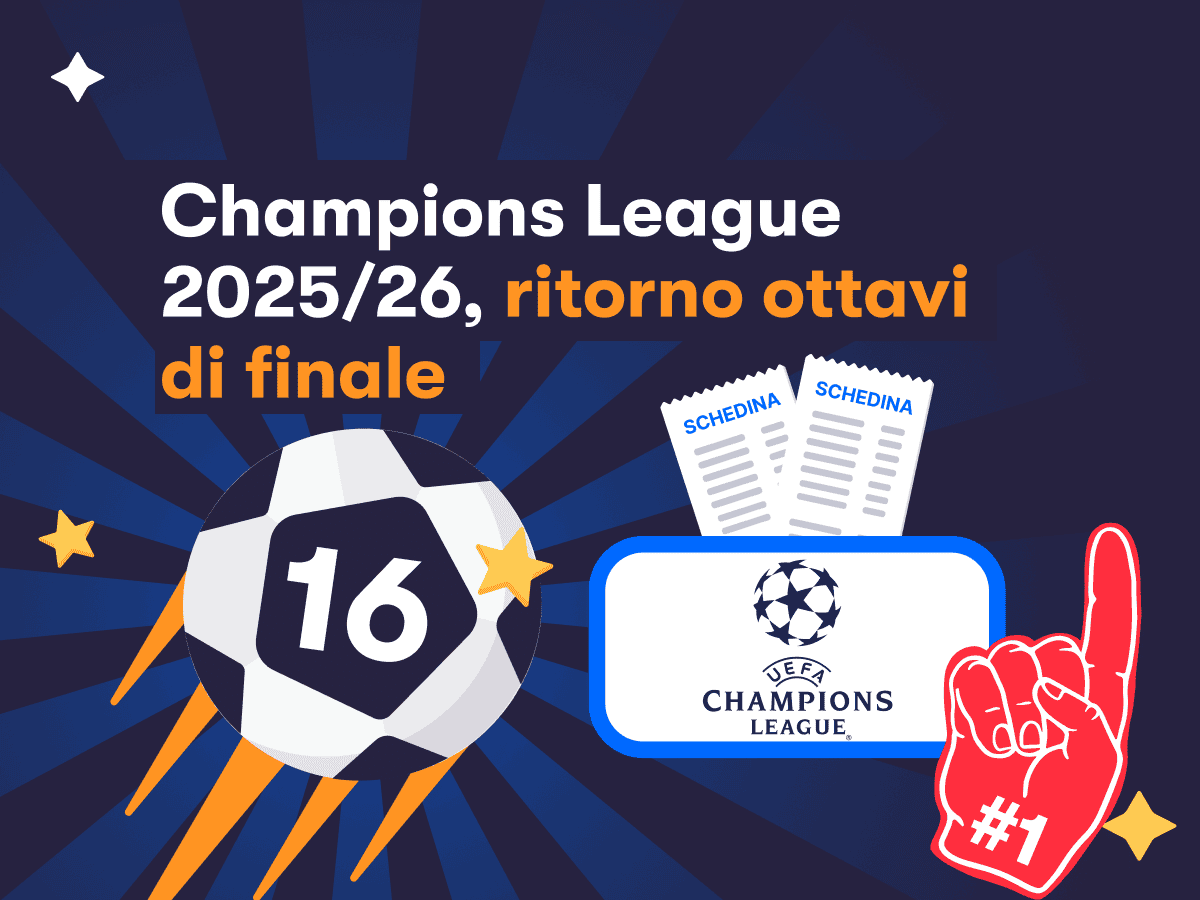 Il logo della Champions League, due schedine, un pallone con il numero 16 per gli ottavi di ritorno